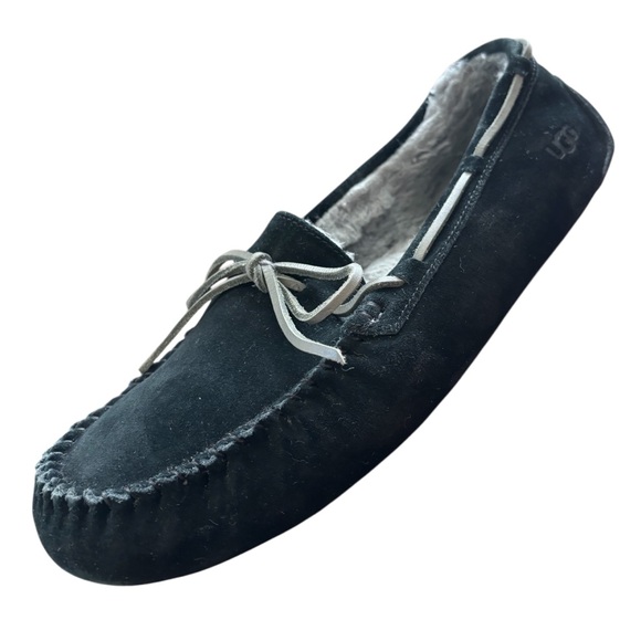 UGG Men's Dark Suede Olsen Moccasin Loafers with Gray Laces - Picture 1 of 7